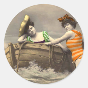 Scanadlous Striped Bathing Suit Classic Round Sticker