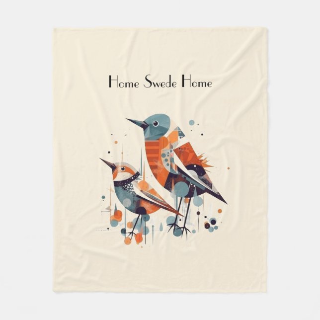 Scandi Aviary Duet, custom Fleece Blanket (Front)