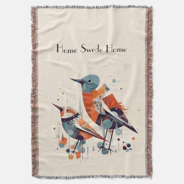 Scandi Aviary Duet, custom Throw Blanket (Front Vertical)