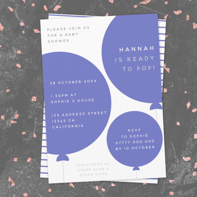 Scandi Balloon | Minimalist Blue Baby Shower Invitation (Creator Uploaded)