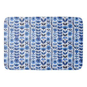 Scandi blue floral bath mat