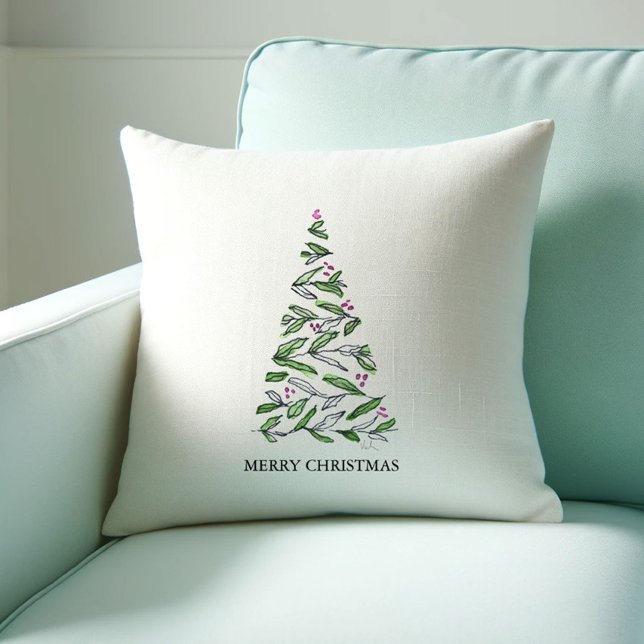 Scandi Christmas Decorations Unique Cushion (Scandi Christmas decor features a minimal modern tree art by Victoria Grigaliunas)