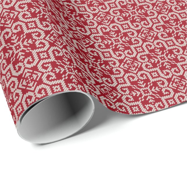 Scandi Christmas Knit Sweater Red Wrapping Paper (Roll Corner)
