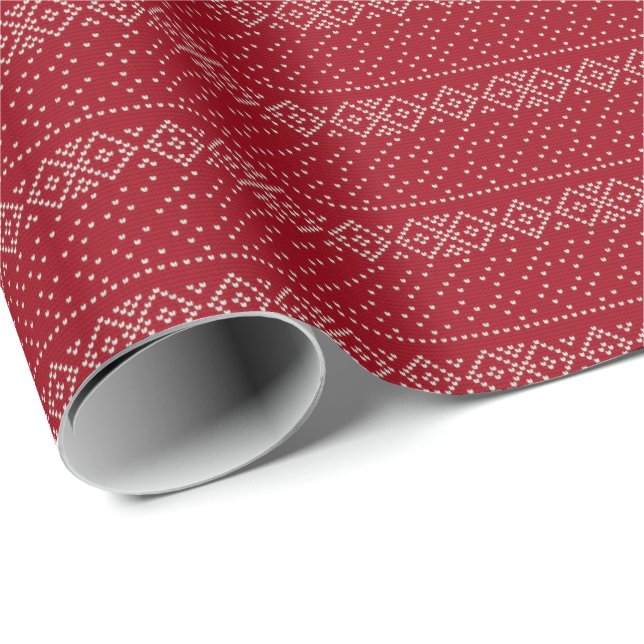 Scandi Christmas Stripe Knit Sweater Red Wrapping Paper (Roll Corner)