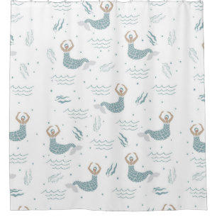 Scandi Cute Dancing Mermaid Illustration Sea Shower Curtain