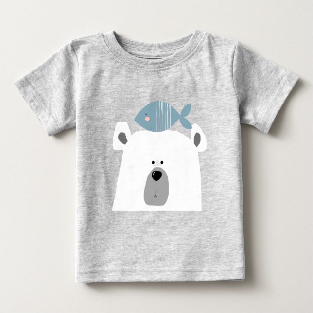 Scandi cute Polar bear and fish  Baby T-Shirt (Front)