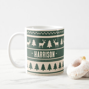 Scandi Fair Isle Green Custom Name Ugly Sweater Coffee Mug