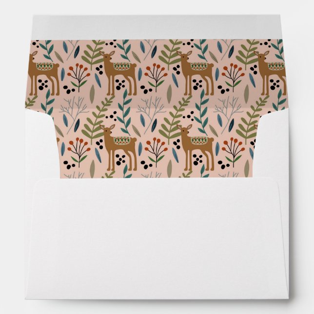 Scandi Floral Foliage Pink Reindeer Return Address Envelope (Back (Bottom))