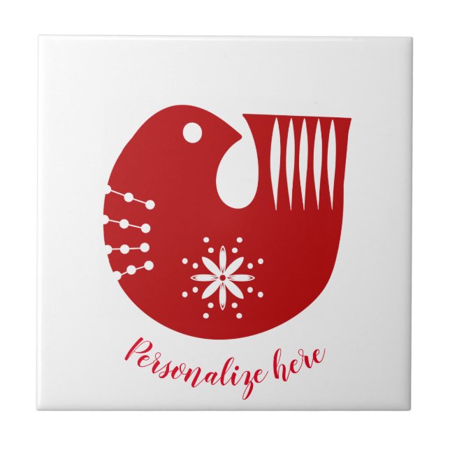 Scandi folk art bird      ceramic tile (Front)