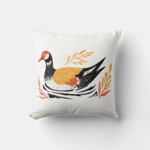 Scandi Folk Art Duck Cottage Throw Pillow