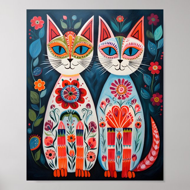 Scandi Folk Cats Poster (Front)