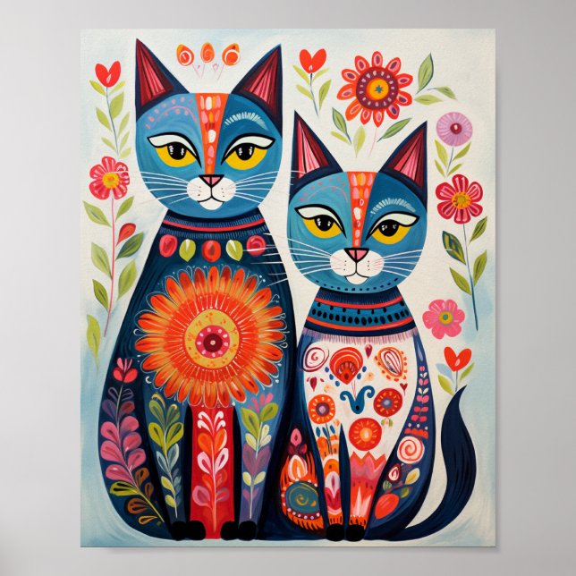 Scandi Folk Cats Poster (Front)