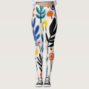 Scandi Folk Floral Nordic Botanical Art Leggings