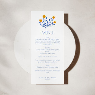 Scandi Folk Flowers Blue Yellow Custom Wedding  Menu