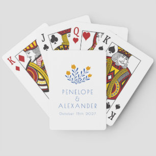 Scandi Folk Flowers Blue Yellow Custom Wedding  Playing Cards