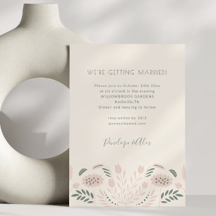 Scandi Folk Flowers Simple Blush Pink Sage Wedding Invitation