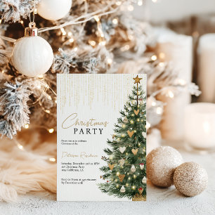 Scandi Gold Watercolor Christmas Tree Winter Invitation