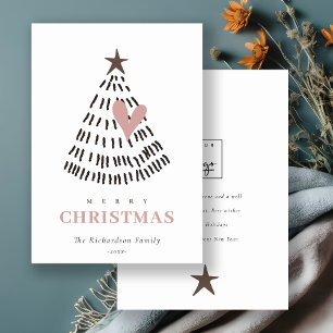 Scandi Minimal Blush Heart Christmas Tree Logo Holiday Card