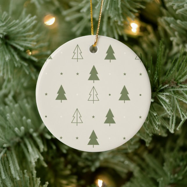 Scandi Minimalist Trees Pattern Christmas Decor Ceramic Ornament (Tree)