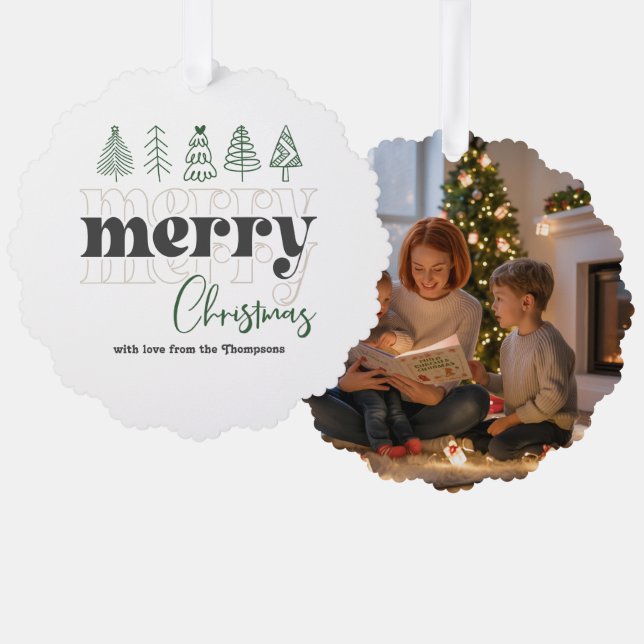 Scandi Neutral Scribbles Merry Christmas Keepsake Tree Decoration Card (Front/Back)