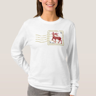 Scandi Red Deer in a Faux Postage Stamp T-Shirt