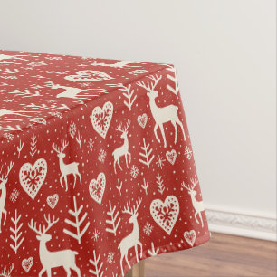 Scandi Reindeer Hearts Tablecloth