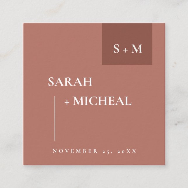 SCANDI TERRACOTTA RUST MONOGRAM WEDDING WEBSITE SQUARE BUSINESS CARD (Front)