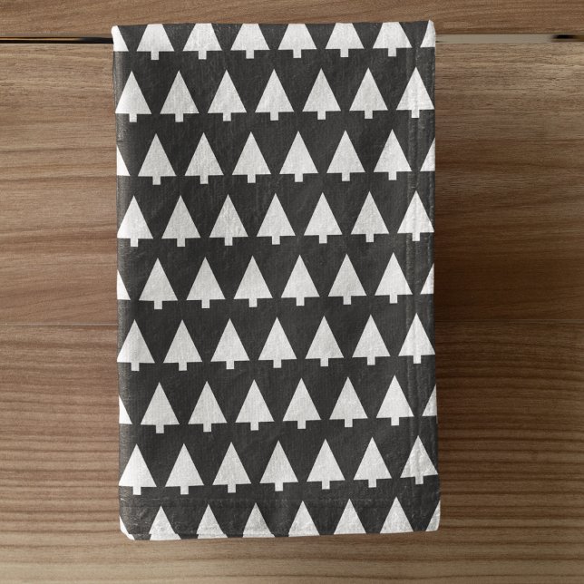 Scandi Tree Pattern | Minimalist Black and White Hand Towel (Creator Uploaded)