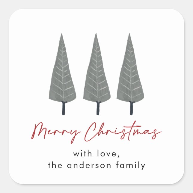  Scandi Trees Merry Christmas Holiday Square Sticker (Front)