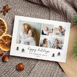 Scandi Trees | Modern Minimalist Photo Collage Holiday Card<br><div class="desc">A modern yet festive holiday card design with minimalist vibes,  our Scandi Trees photo collage card features 5 square photos with "Happy Holidays" beneath in hand sketched script lettering. Personalise with your family name and the year,  nestled in a grouping of hand drawn pine trees.</div>