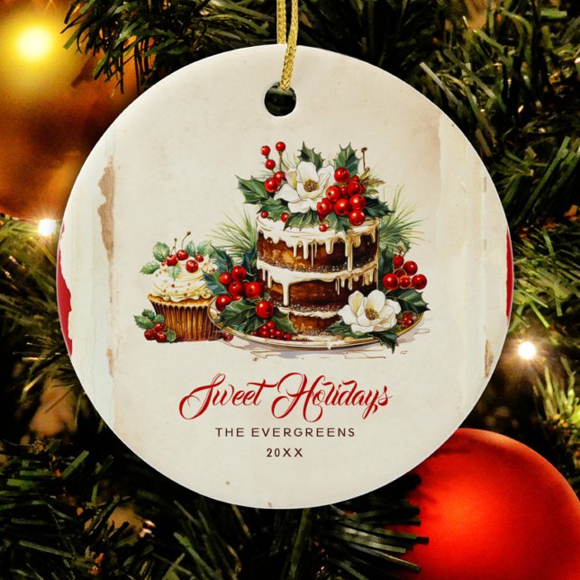 Scandi Winter Foliage Watercolor Merry Christmas Ceramic Ornament (Creator Uploaded)