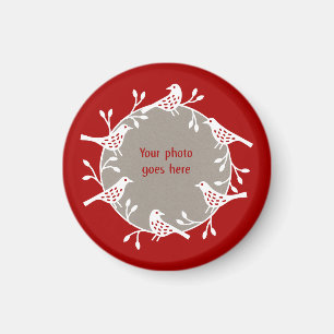 Scandi Wreath of Birds and Rosehips Photo Magnet