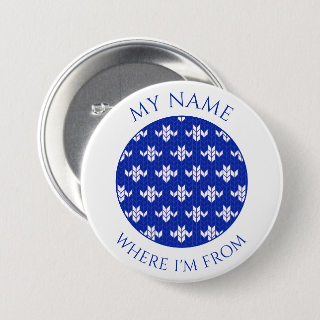 SCANDIA BLUE KNIT 3" Round Name Tag Button (Front & Back)