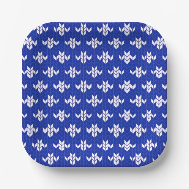 SCANDIA BLUE KNIT 7" Square Paper Plates (Front)