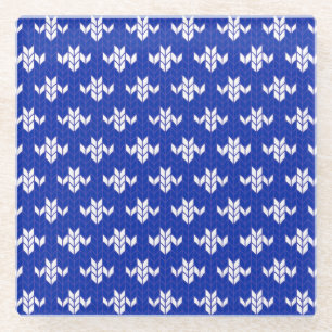 SCANDIA BLUE KNIT Glass Drink Coaster