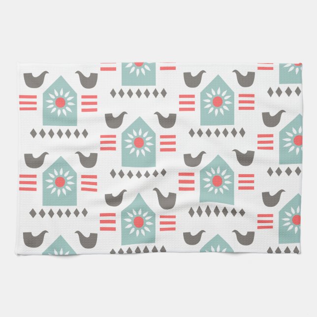 Scandia Folk Art Farm House Tea Towel (Horizontal)