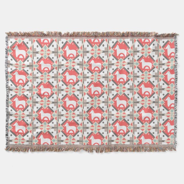Scandia Horse Tiles Throw Blanket (Front)