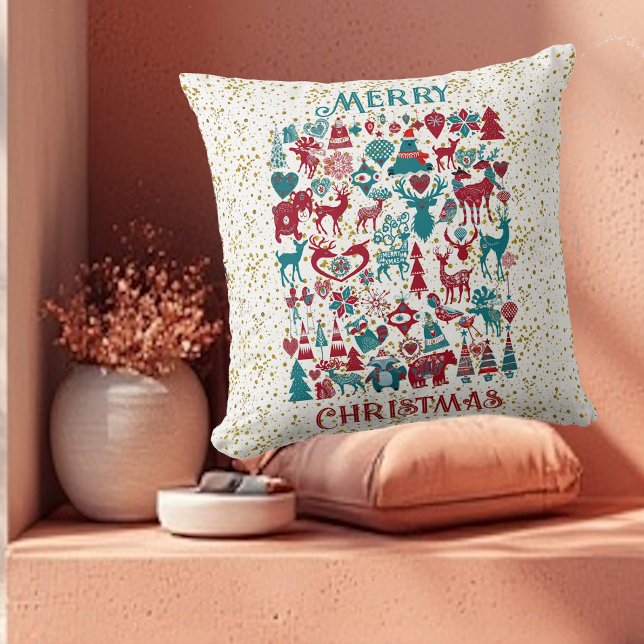 Scandia Merry Christmas Symbols Nordic Scandinavia Cushion (Scandia Merry Christmas Symbols Nordic Scandinavia Throw Pillow)