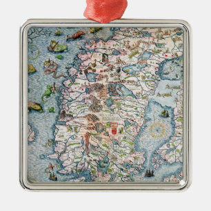 Scandinavia, detail from the Carta Marina Metal Tree Decoration