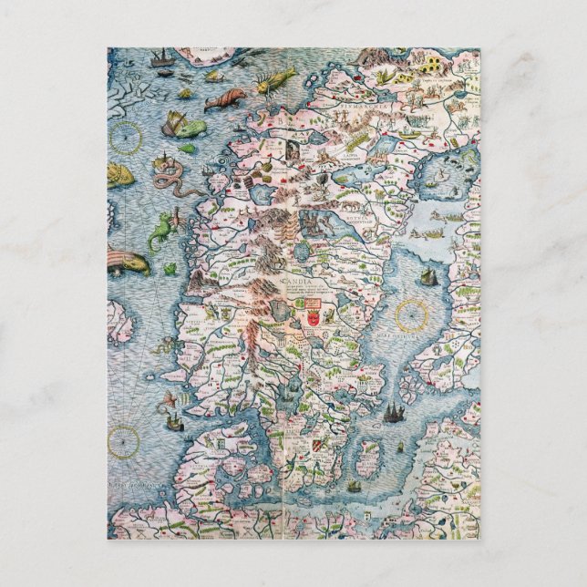 Scandinavia, detail from the Carta Marina Postcard (Front)