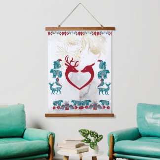 Scandinavia Folk Art Animals Nordic Reindeer Wall  Hanging Tapestry