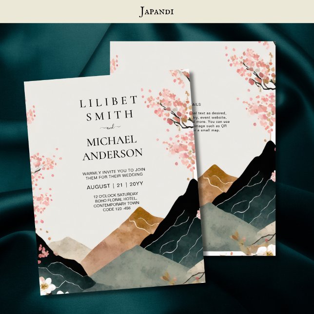 Scandinavia Japandi Wedding Theme Pink Black Invitation (Creator Uploaded)