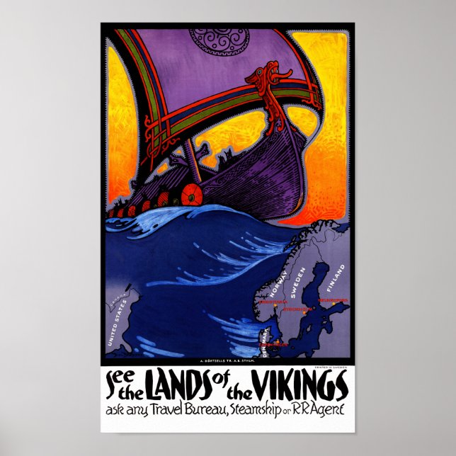 Scandinavia Vintage Travel Poster Restored (Front)