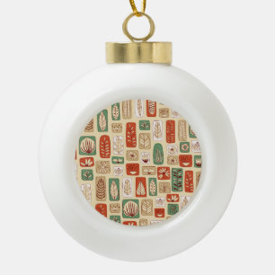 Scandinavian Abstract Leaves: Tile Design Ceramic Ball Christmas Ornament