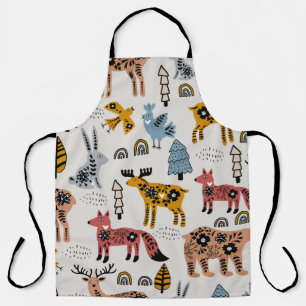 Scandinavian animals, floral, cute pattern. apron