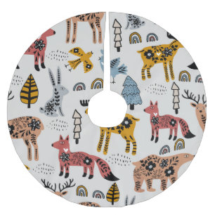Scandinavian animals, floral, cute pattern. brushed polyester tree skirt