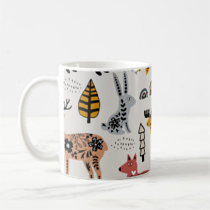 Scandinavian animals, floral, cute pattern. coffee mug