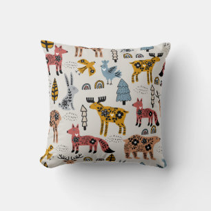 Scandinavian animals, floral, cute pattern. cushion