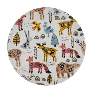 Scandinavian animals, floral, cute pattern. cutting board