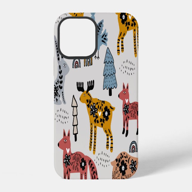 Scandinavian animals, floral, cute pattern. iPhone case (Back)